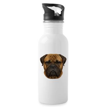 Massive Head Mastiff Portrait - Water bottle with straw - white - Right