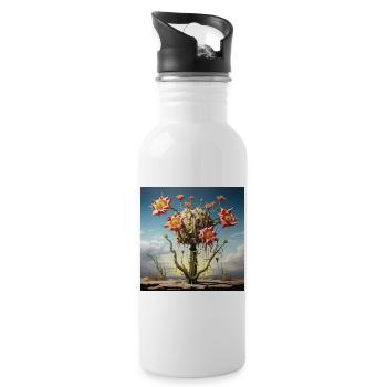 S surrealer Kaktus mit riesigen Blüten - Trinkflasche mit integriertem Trinkhalm - Weiß - Rechts
