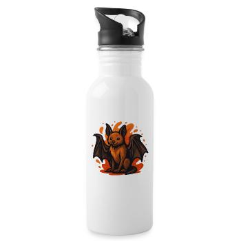 Flaming Flying Dog bat in flames - Water bottle with straw - white - Right