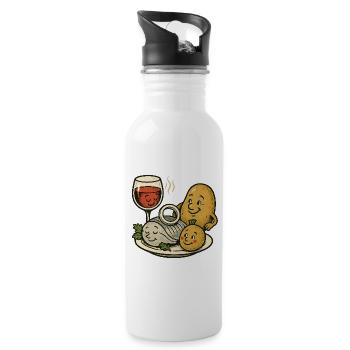Selödka (Häring eingelegt) Wein und Pellkartoffel - Trinkflasche mit integriertem Trinkhalm - Weiß - Rechts
