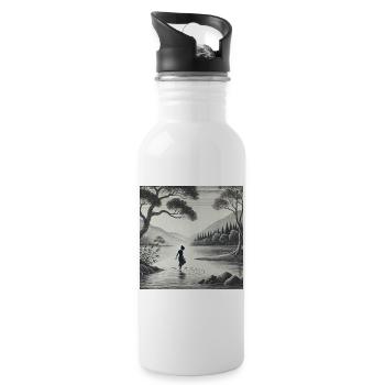 Silhouette am See im Mondlicht - Trinkflasche mit integriertem Trinkhalm - Weiß - Rechts