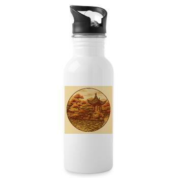 Herbstliche Zen-Pagode im Kreis - Trinkflasche mit integriertem Trinkhalm - Weiß - Rechts