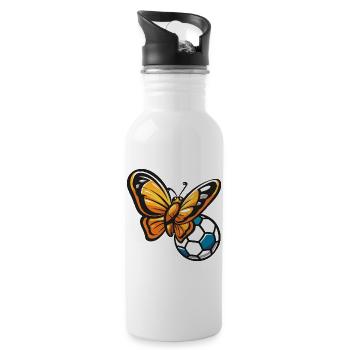 Schmetterling trifft Fußball - Trinkflasche mit integriertem Trinkhalm - Weiß - Rechts