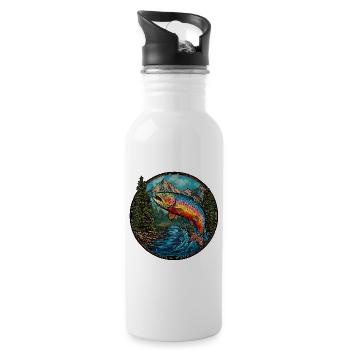 Rainbow Trout – Colourful Angler & Nature Motif - Water bottle with straw - white - Right