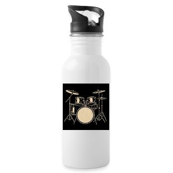 Black Silver Drumset Illustration - Water bottle with straw - white - Right