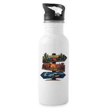 Adventure Signpost – Camping, Desert & Surf - Water bottle with straw - white - Right
