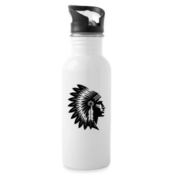 Proud warrior face with magnificent headdress - Water bottle with straw - white - Right