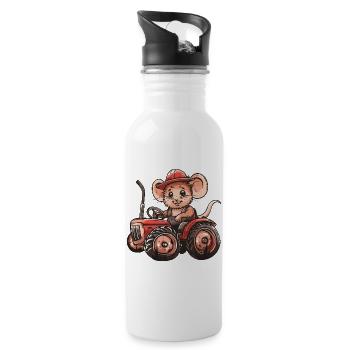 Mouse Tractor Farmer - Water bottle with straw - white - Right