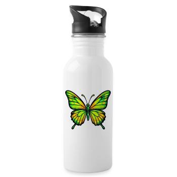 Leuchtender Grün Gelb Schmetterling - Trinkflasche mit integriertem Trinkhalm - Weiß - Rechts