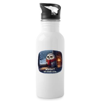 Winter Eule: Ich bleib drin - Trinkflasche mit integriertem Trinkhalm - Weiß - Rechts