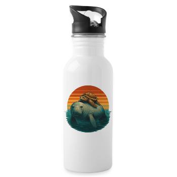Manatee Schildkröte Ozean Freunde - Trinkflasche mit integriertem Trinkhalm - Weiß - Rechts
