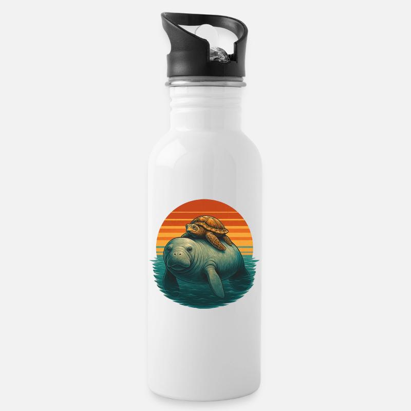 Manatee Schildkröte Ozean Freunde - Trinkflasche mit integriertem Trinkhalm - Weiß