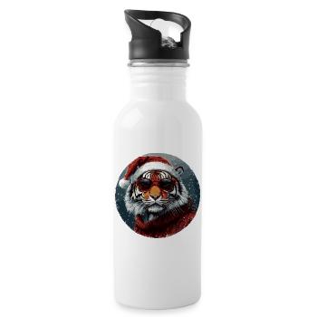 Tiger Christmas Funny Christmas - Water bottle with straw - white - Right