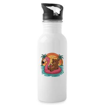 Lustiger Bär tropischer Sommerflamingo-Float - Trinkflasche mit integriertem Trinkhalm - Weiß - Rechts