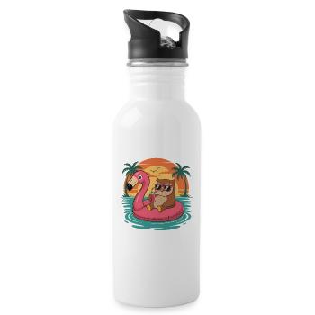 Lustiger Eulen-Tropensommer-Flamingo-Float - Trinkflasche mit integriertem Trinkhalm - Weiß - Rechts