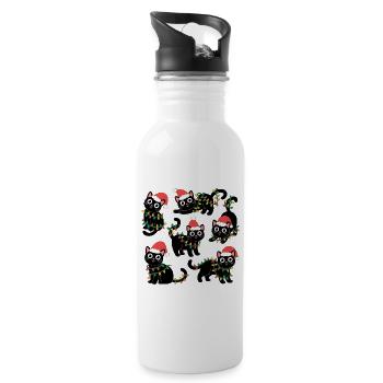 Cat Christmas Christmas Lights - Water bottle with straw - white - Right