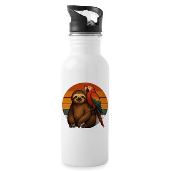 Faultier Papagei Retro Tierfreunde - Trinkflasche mit integriertem Trinkhalm - Weiß - Rechts
