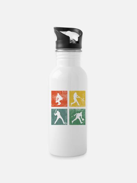 Baseball Softball Sport Retro - Trinkflasche mit integriertem Trinkhalm - Weiß