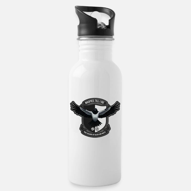 Magpies Crest - Trinkflasche mit integriertem Trinkhalm - Weiß
