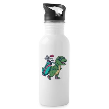 Funny Dinosaur Golfer Cartoon Cool Golf Animal - Water bottle with straw - white - Right