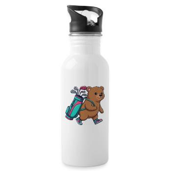 Funny Bear Golfer Cartoon Cool Golf Animal - Water bottle with straw - white - Right