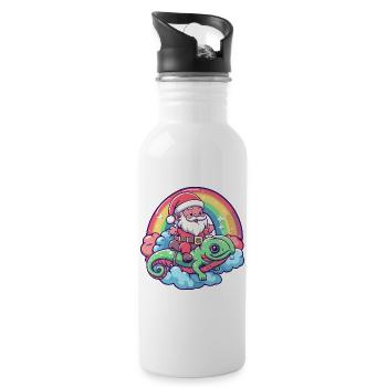 Chameleon Santa Claus Christmas - Water bottle with straw - white - Right
