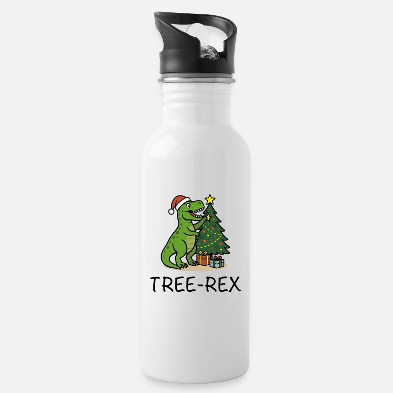Tree-Rex – Ugly Christmas Style - Trinkflasche mit integriertem Trinkhalm - Weiß