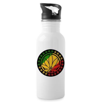 Ein Cannabisblatt in einem rot-gelb-grünen Kreis - Trinkflasche mit integriertem Trinkhalm - Weiß - Rechts