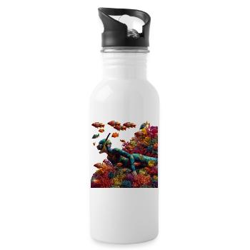 Unterwasser Taucher im Korallenriff - Trinkflasche mit integriertem Trinkhalm - Weiß - Rechts