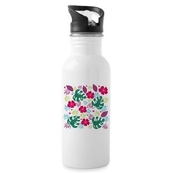 Tropische Blütenpracht mit Hibiskusblüten Monstera - Trinkflasche mit integriertem Trinkhalm - Weiß - Rechts