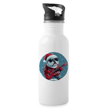Bulldog Hund Weihnachten Gitarre - Trinkflasche mit integriertem Trinkhalm - Weiß - Rechts