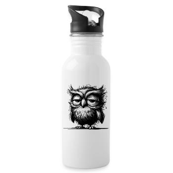 Eule ich bin nicht grummelig nur unausgeschlafen - Trinkflasche mit integriertem Trinkhalm - Weiß - Rechts
