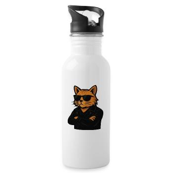 Cool cat with sunglasses in leather look - Water bottle with straw - white - Right