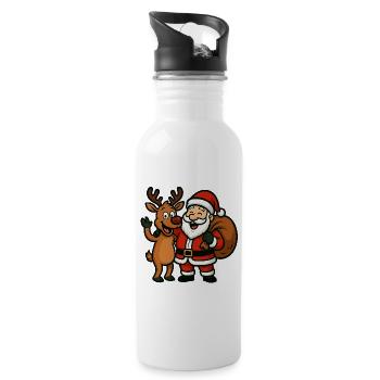 Santa Claus with Merry Reindeer - Water bottle with straw - white - Right