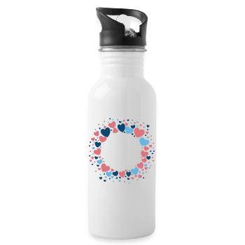 Herz Kranz Blau Rosa Blumenkranz - Trinkflasche mit integriertem Trinkhalm - Weiß - Rechts