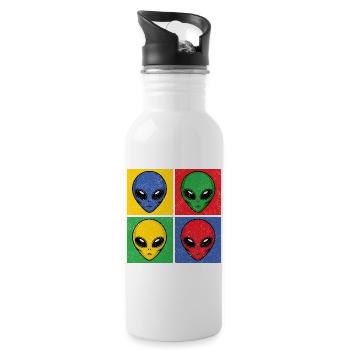 Aliens Pop Art Pop Art Alien Heads Alien Faces - Water bottle with straw - white - Right