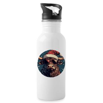 Rind Bulle mit Santa-Hut und Sonnenbrille - Trinkflasche mit integriertem Trinkhalm - Weiß - Rechts