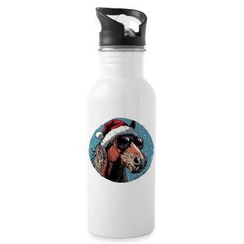 Weihnachts-Pferd mit Sonnenbrille - Trinkflasche mit integriertem Trinkhalm - Weiß - Rechts