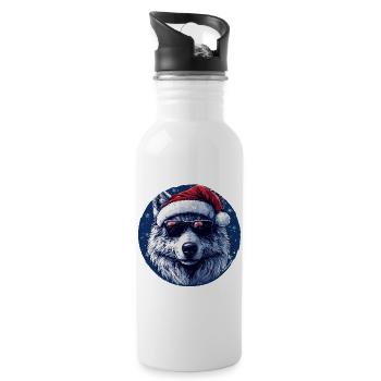 Wolf with Christmas hat and sunglasses - Water bottle with straw - white - Right