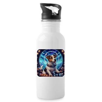 Kosmischer Welpe in der Raumkapsel - Trinkflasche mit integriertem Trinkhalm - Weiß - Rechts