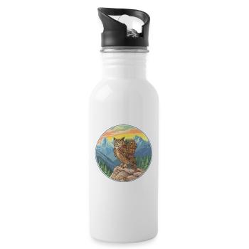 Cute Owl Hiking Camping Mountain Adventure - Water bottle with straw - white - Right