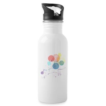 Colorful Cat with Floating Balloons Illustration - Water bottle with straw - white - Right