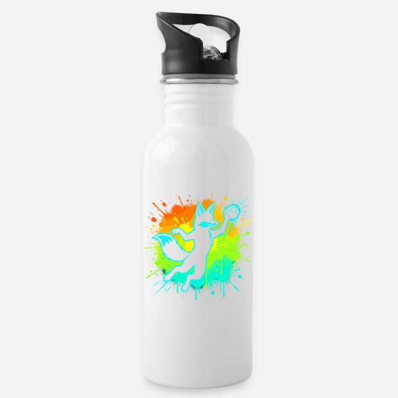 Handball Fuchs Kinder Geschenk Süß Niedlich - Trinkflasche mit integriertem Trinkhalm - Weiß