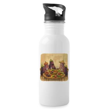 Eggplant society at the festive table - Water bottle with straw - white - Right