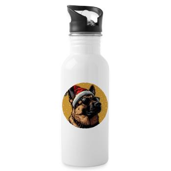 Weihnachtshund mit Santa-Hut und Sonnenbrille - Trinkflasche mit integriertem Trinkhalm - Weiß - Rechts