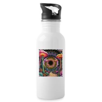 Psychedelischer Pilzpfad Mandala - Trinkflasche mit integriertem Trinkhalm - Weiß - Rechts