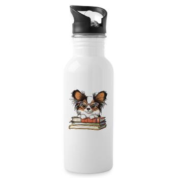Süßes Papillon-Hundelesebuch mit Brille - Trinkflasche mit integriertem Trinkhalm - Weiß - Rechts