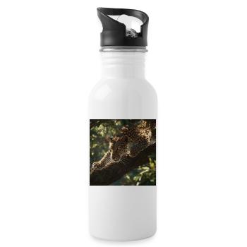 Majestic leopard on the lookout - Water bottle with straw - white - Right