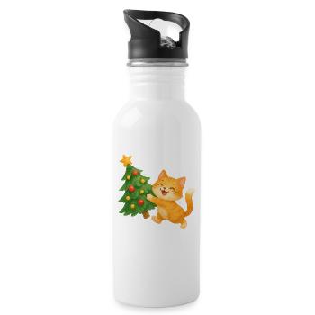 Katzenglück am Weihnachtsbaum - Trinkflasche mit integriertem Trinkhalm - Weiß - Rechts