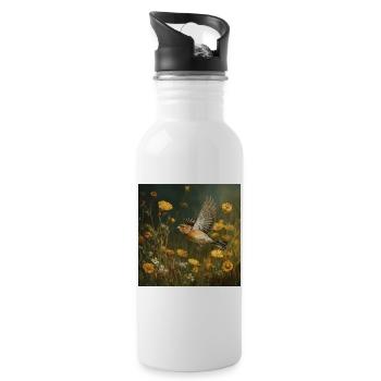 Chaffinch in a sea of flowers Flight through the summer day - Water bottle with straw - white - Right